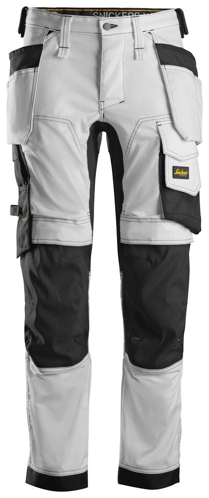 Snickers Allroundwork Stretch Slim Fit Trousers - White/Black