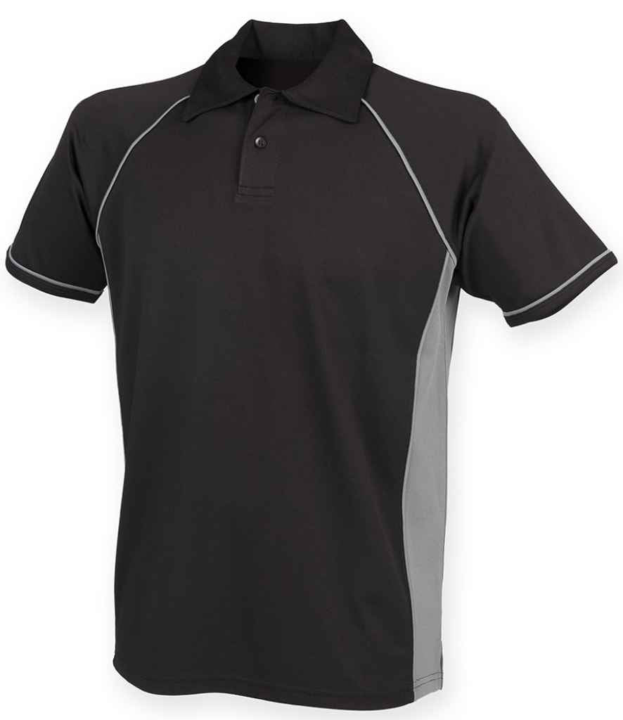 Finden and Hales Performance Piped Polo Shirt - Black/Grey - LARGE